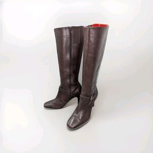 Vintage Y2K Anne Klein Bitsy Brown Leather Knee High‎ Heel Boots Size 6.5 Boho